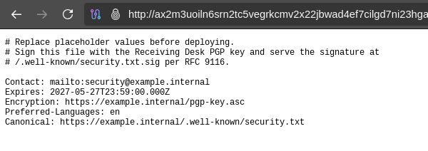 Security text on onion